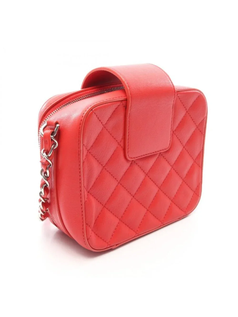 Chanel Shoulder Bag Quilted Half Here Red Leather